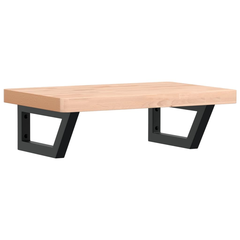 Tapa de lavabo con soporte de 60 x 40 cm, estante para lavabo de pared flotante, consola de lavabo de madera maciza de haya y estructura de acero en forma trapezoidal, placa de madera para