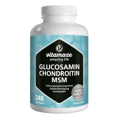 VITAL-Komplex mit Glucosamin, Chondroitin, MSM, hochdosiert, 240 Kapseln für 2 Monate mit Vitamin C, Natürliche Nahrungsergänzung ohne Zusätze, Made in Germany