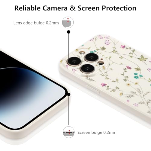 Image of RALEAVO Floral Case for iPhone 13 Pro Max,Cute Flowers Pattern Case,Beige | for iPhone 13 Pro Max Case with Cute Flower Branch Pattern Design,Pretty Case for Girls Women,Soft Silicone Shockproof Cover