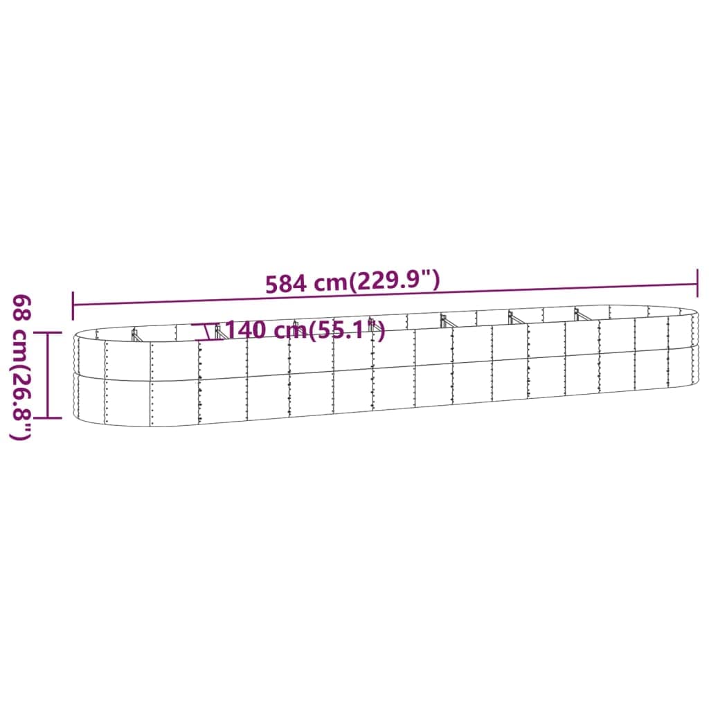 Jardinière surélevée en acier revêtu par pulvérisation - 584 x 140 x 68 cm - Gris - Pour jardin, balcon, terrasse - Robuste - Résistant aux intempéries - Avec grand espace de plantation