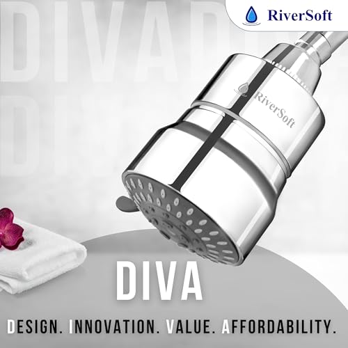 Image of RiverSoft DIVA-03 shower filter for higher hardness | 3 Mode Spray Setting | Water Softener for Bathroom | Hard water filter (Chrome, Pack of 1)