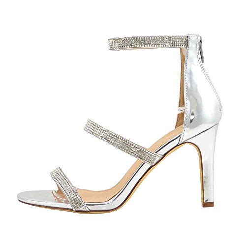 Women's 3 Straps Strappy Heels Rhinestone Ankle Strap with Back Zipper for Wedding, Party - Image 3