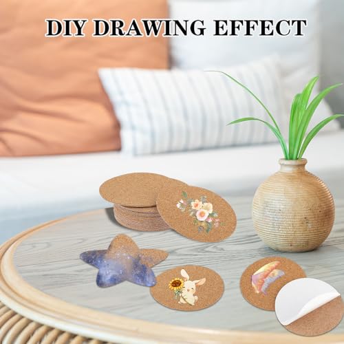 20 Self-Adhesive Cork Coaster Backing Sheets - Sticky Round Cork Sticker Peel Padding Ceramic Backing Sheets Pads - Fit Wall Mat Tiles DIY Glass