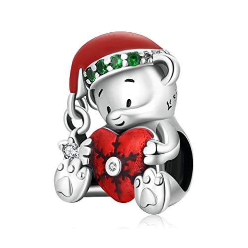 Voroco Christmas Bear Charm For Bracelet 925 Sterling Silver Christmas Bear Bead Charm Christmas Gifts Fit Women & Girls #TOP11