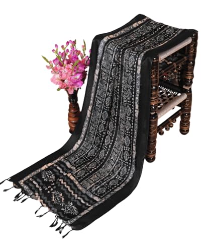 Image of Cotton Silk Printed Dupatta with Tassel Border - Block & Bagru Print - Soft, Lightweight