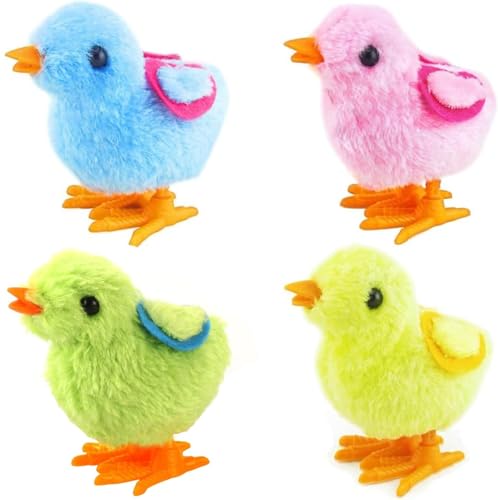 Image of Bunny and Jumping Chick Wind Up Toys Novelty Chicken Hopping Windup Toy for Kids Toddlers Adult Easter Egg Hunt Basket Stocking Stuffers Party Gifts [Multicolor] (4 PIC-Jumping Chick-Pattern Colour)
