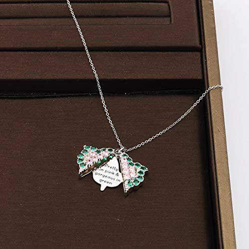 CENWA Pretty in Pink & Gorgeous in Green Zircon Leaf Open Locket Necklace Gift for Sorority Sister3