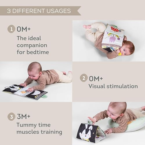 Image of Taf Toys Tummy Time Double-Sided Crinkle Book & Baby Development Tummy Time Support Toy, Sensory Stimulation for Newborns 0-6 Months Sensory Toys