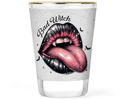 Bad Witch pink shot glass - Cobweb design shot glass - Halloween themed shot glasses - Witchcraft inspired shot glasses - Pink and black shot glass - Gothic style shot glasses - Spooky shot glasses