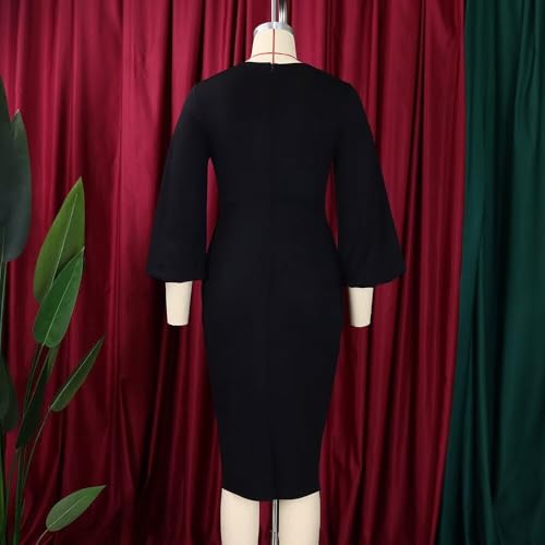 Women's Lantern Sleeve Vintage Ruffle Bodycon Work Floral Midi Pencil Dresses4