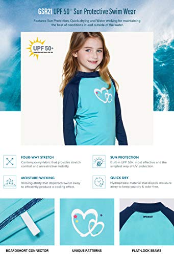 Image of TSLA Girls Long Sleeve Rash Guard Shirt, UV /SPF Water Beach Surf Swim Top, UPF 50+ Sunscreen Swimwear Shirts