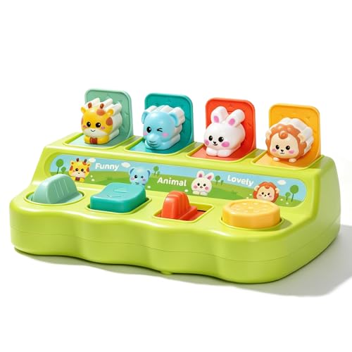 QXYXGS Pop Up Toys for 1 Year Old Boy Girl Baby Interactive Animal Toy Montessori Cause and Effect Learning Game Fine Motor Skills Development Birthday Gift for 6-12 12-18 Months Toddlers Green