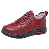 Winterschuhe Damen Gefüttert Lederschuhe Winterboots Low Top Sneaker Halbschuhe Schnürstiefeletten Rutschfest Wanderschuhe Trekkingschuhe Arbeitsschuhe Thermoschuhe Warm Winter Boots