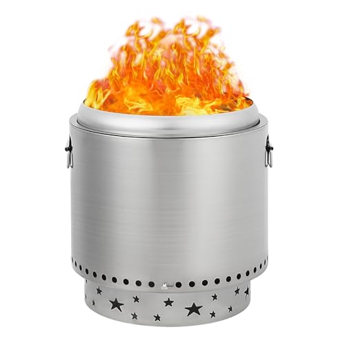 16.5inch Protable Smokeless Fire Pit, Fire Pit with Handles Design, Stainless Steel Stove Wood Burning, Removable Ash Pan, Ideal for Camping, Garden