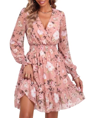 Image of Prettywear Women's Chiffon Long Sleeve Wrap Neck Wedding Guest Mini Dress