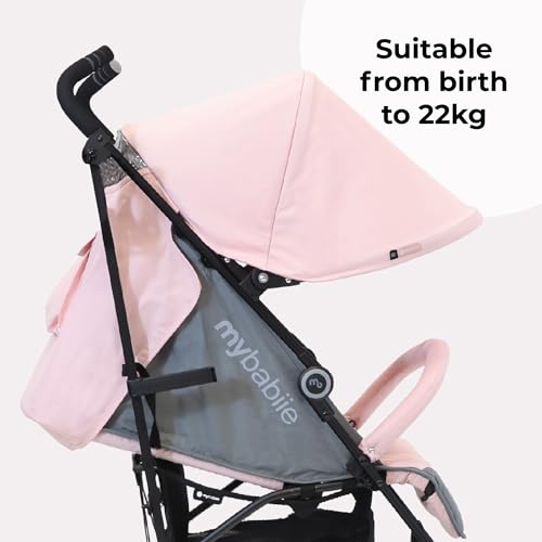 My Babiie MB02 Stroller - from Birth to 4 Years (22kg), Lightweight & Compact Umbrella Fold, Travel Buggy for Toddlers - Pink & Grey - Image 3