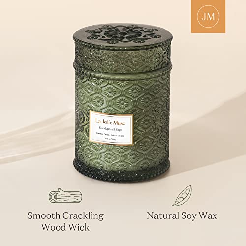 La Jolie Muse Scented Candles Eucalyptus & Sage, Large Wood Wicked Candles, Decorative Candles In Glass, Natural Soy Wax, 19.4Oz 90Hours #TOP3