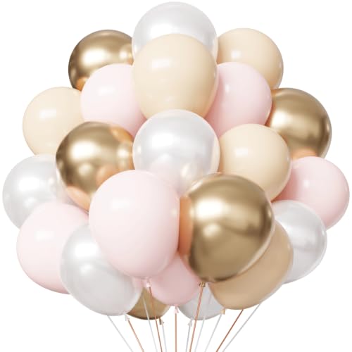 Image of Pink and White Balloons 55pcs Pink and Gold Balloons 12inch Light Pink Balloons for Wedding Bridal Shower Baby Shower Birthday Decorations