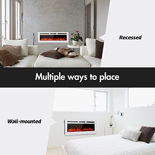 Maxhonor Electric Fireplace Recessed/Wall Heater/Freestanding Fireplace With Remote Control(50Inch, White) #TOP3