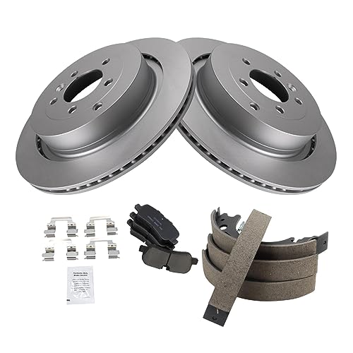Image of TRQ Rear Brake Pad and Rotor Set Ceramic G Coated Rotors Parking Shoe Compatible with 2005-2006 Land Rover LR3 2006 Range Rover Sport