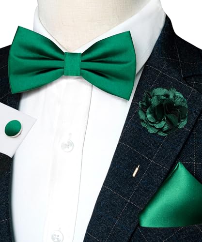 Image of RBOCOTT Solid Color Bow Tie and Pocket Square with Lapel Pin Cufflinks Set 4PCS