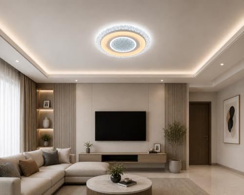 Image of FILLISKA Aluminium Luxurious 3 in 1 Led Ceiling /Wall Chandelier Light with 3 Step Colour Changing Function (Acrylic White-665-1)