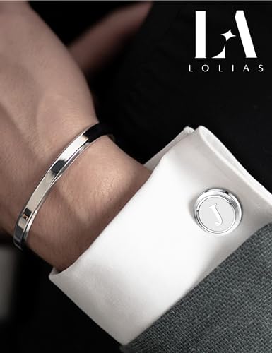 LOLIAS 3 Pairs Initial Cufflinks For Men Classic Mens CuffLinks Set Letter Cuff Links for Casual to Formal with Gift Box Silver Black 14K gold plated Cufflinks for Father Husband2