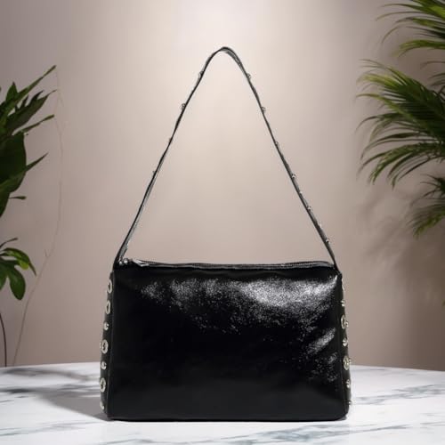 PU Leather Punk Studded Shoulder Bag for Women - Vintage Crossbody Purse with Zipper Underarm Clutch Y2k Fall3