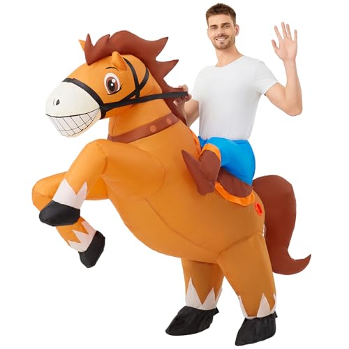 Costume de cheval gonflable pour homme et femme - Costume amusant de cheval d'équitation gonflable - Costume d'Halloween - Carnaval - Costume de cowboy gonflable sur cheval - Pour adulte