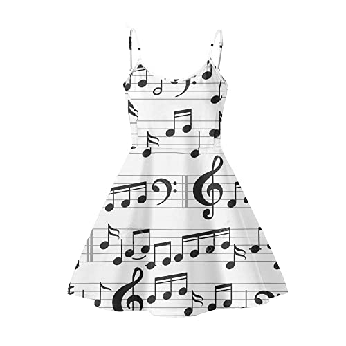 Dremagia Women's Spaghetti Strap Dresses Piano Music Notes Print, Summer Casual Sleeveless Mini Swing Dress for Girls