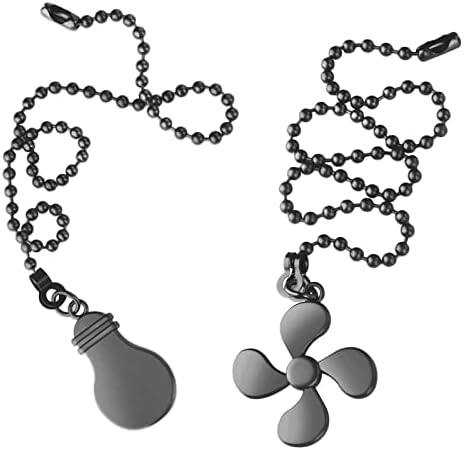 Grevosea Ceiling Fan Pull Chain, 2 Pieces 13 Inch Beaded Pull Chain Extension Metal Pull Chains Decorative Fan Chain Extender with Connector for Ceiling Fans and Lights (Black)