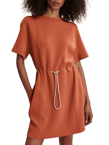 Image of COCOMARTS Dresses for Women Summer Short Sleeve Crew Neck Sweatshirt Dress Drawstring Waist Tunic Tops Mini Vacation Sundress