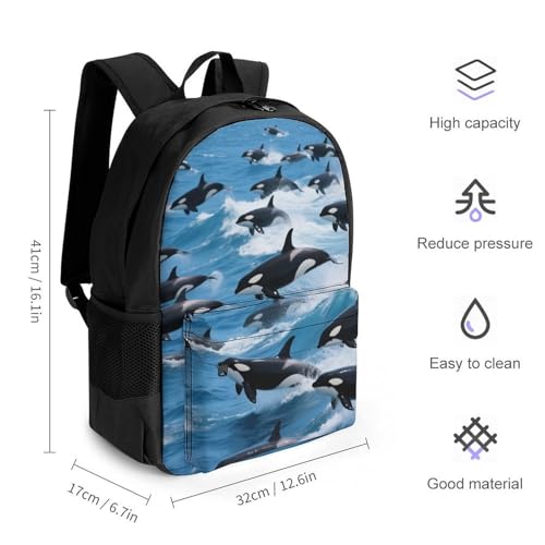 Supdreamc Shoulder Book Bags Anti-Theft Multipurpose Big Capacity Bookbag - Killer Whales Orcas Ocean Sea Animals Travel Hiking Backpack With Smooth Zippers2