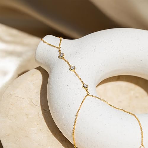 Image of Long tiantian Hand Chain Bracelet Gold Link Finger Ring Slave Bracelet