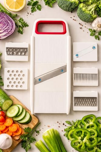 Image of 6-in-1 Vegetable Slicer for Kitchen, Slicer and Grater, Multi-Purpose Manual Slicer with Stainless Steel, Interchangeable Blades, Vegetable Cutter, Grater & Chopper for Home Use
