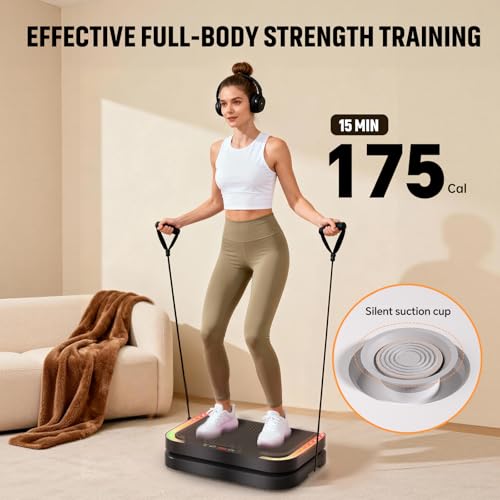 Image of Vibration Plate Machine for Lymphatic Flow & Muscle Recovery, Vibration Fitness Platform with Bluetooth & LED Modes, 440 Lb Capacity & 200 Levels for Home Use
