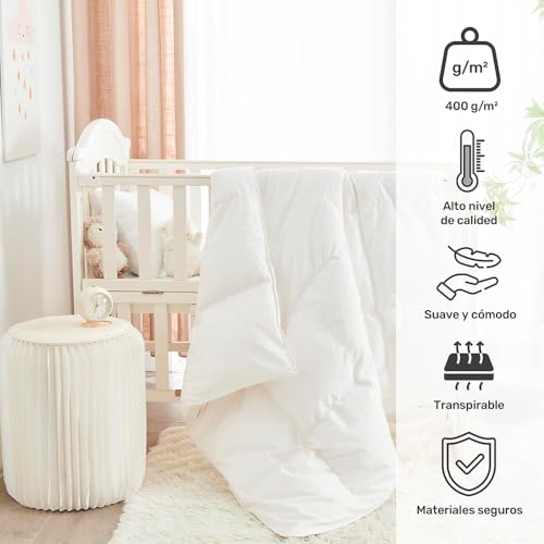 Miniatura 2 de Decasatextil Edredón Para Bebé 100 X 130 Cm, Cuna 60 X 120 Cm, Blanco 400 Gsm, Certificado Ökotex, Suave Y Transpirable