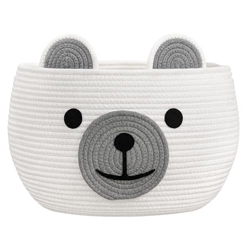 Image of CherryNow Baby Basket for Nursery, Woven Rope Baby Shower Basket, Cute Baskets for Gifts Empty, Diaper Caddy Organizer with Handles, White, 15.7 inchD x 10.5 inchH