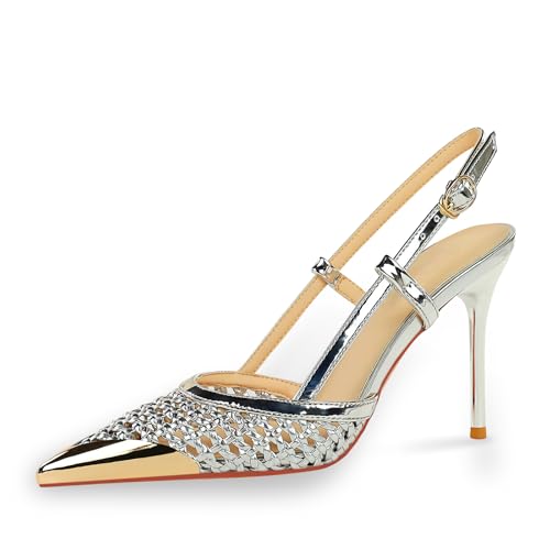 baobeijiadao Womens Pointed Toe Heels Slingback Stiletto Heels Slip On High Heel Pumps Closed Toe Heeled Sandals for Women
