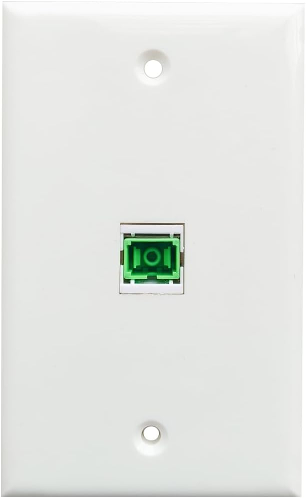 1 Port Fiber Optic Cable Wall Plate, Single Gang SC APC Simplex Fiber Optical Cover Plate for Fiber Patch Cable - White