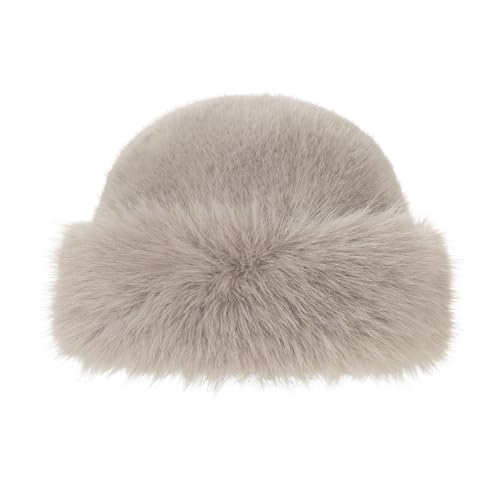 Dufnfn Women's Faux Fur Bucket Hat - Winter Warmth Bucket Hat Fluffy Snow Hat Fuzzy Fisherman Cap Warm Cute（Gray）