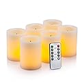 Enpornk Flameless Flickering LED Candles 3" X 4" with 10-Key Remote Control Timer Classic Pillar Optical Fiber Wick Real Wax Battery Operated Candles, Ivory Color, Set of 6