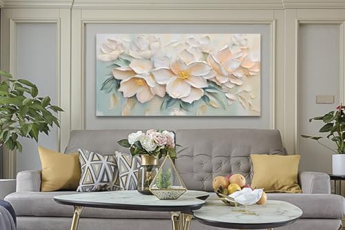 Anolyfi White Textured Flowers Canvas Wall Art for Living Room, Modern Aesthetic Sage Florals Painting Wall Decor for Christmas Gift Hallway Bedroom Dining Room Office Home Decor 40"x20" - Image 4