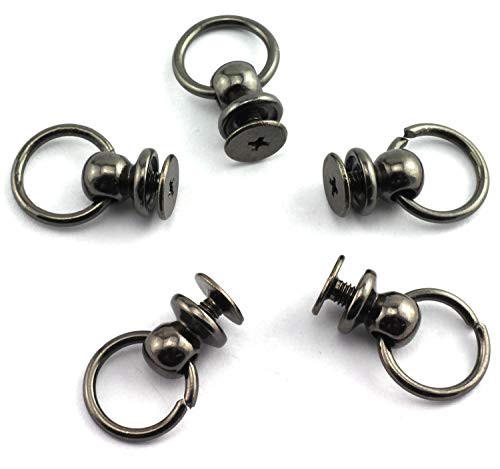 RuiLing 30pcs 8x6mm Screwback Round Head Rivet with Pull Ring Metal Handmade DIY Accessory Nail Heads Stud Leather Craft Screw Rivets Black