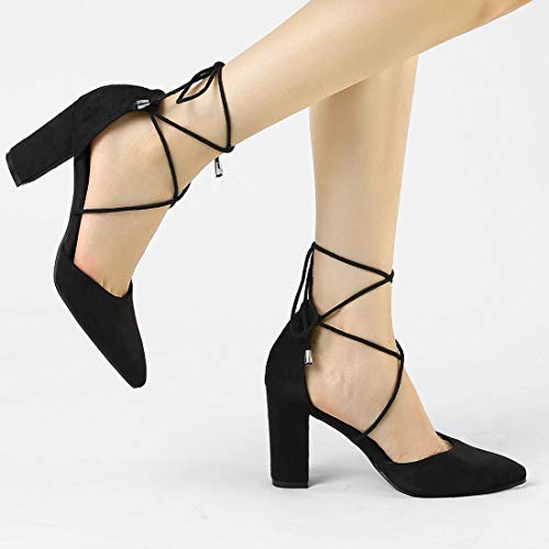Image of Allegra K Women's Pointed Toe Chunky Heels Lace Up Sandals Pumps