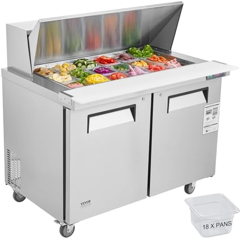 VEVOR Prep Table with 12.9 cu.ft capacity and 18 x 1/6 pan layout
