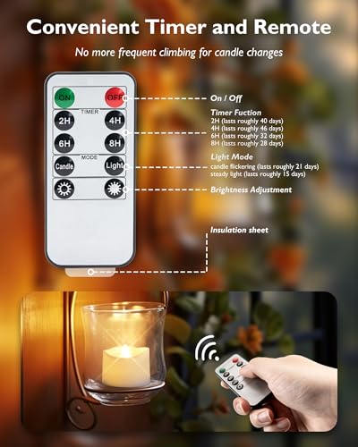 Homemory H2450BKYK 12Pcs Remote Candles, Timer Candles, 400+Hours Flickering Flameless Battery Operated Led Tea Lights Candles Votive Candles thumb #6