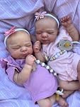 Zero Pam Realistic Reborn Baby Dolls Twins Girls Eyes Closed 18 inch Real Looking Newborn Baby Dolls Twin with Soft Cuddle Cloth Body Cute Sleeping Bebe Reborns with Clothes for Kids Collectors