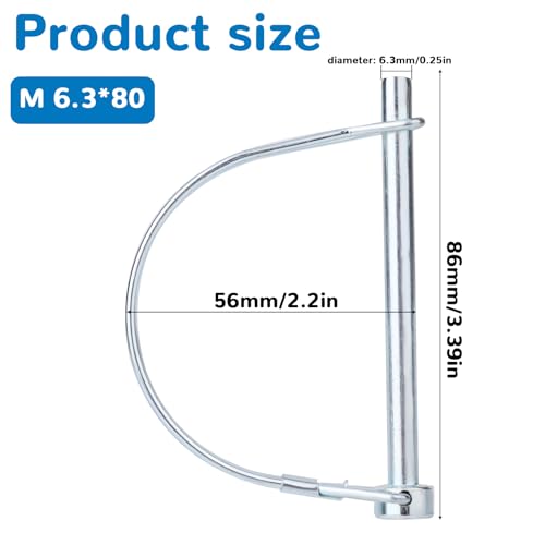 BOXOB 2 Stück Anhängerkupplungsstift, 6,3x86mm Sicherungsstift für Sicherheitskupplungen aus Kohlenstoffstahl für Anhänger Anhängerkupplungen Landwirtschaftliche und Rasengeräte