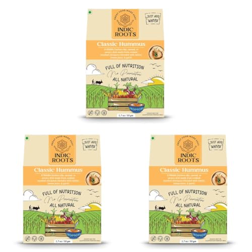 Image of Indic Roots Classic Hummus | Traditional Flavors Pantry | 50g | Just Add Water, Instant Food | Healthy Natural Ready to Eat | No MSG (Pack of 3)